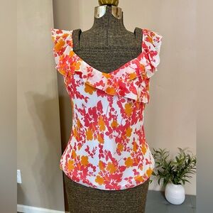 Ann Taylor Floral Silk Ruffle Top Sleeveless Blouse Camisole Cottage Y2K Size 8